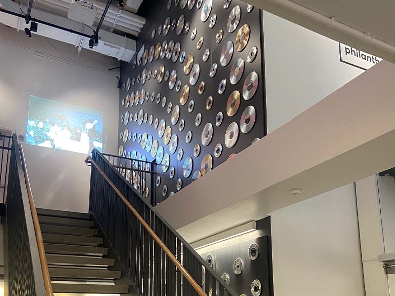 NYU Clive Davis Gallery Multi-story Vinyl Record Wall